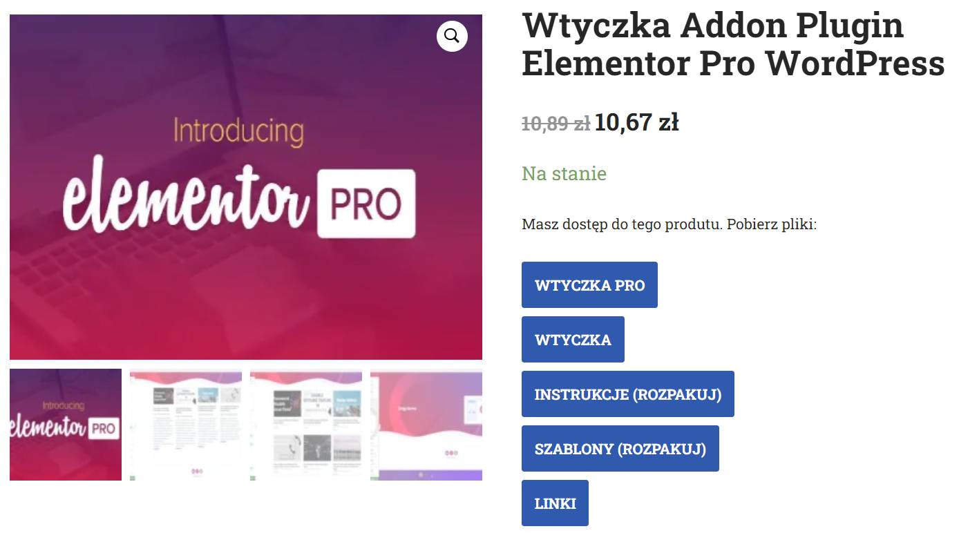 Pobieranie plików bezpośrednio na stronach produktów | Sklep z dodatkami premium WP Allkeystore.pl