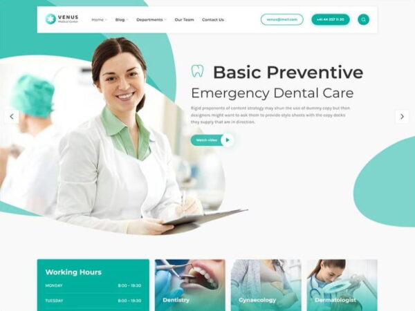 Szablon Venus Modern Theme For Medicine and Clinics Websites | Sklep z dodatkami premium WP Allkeystore.pl