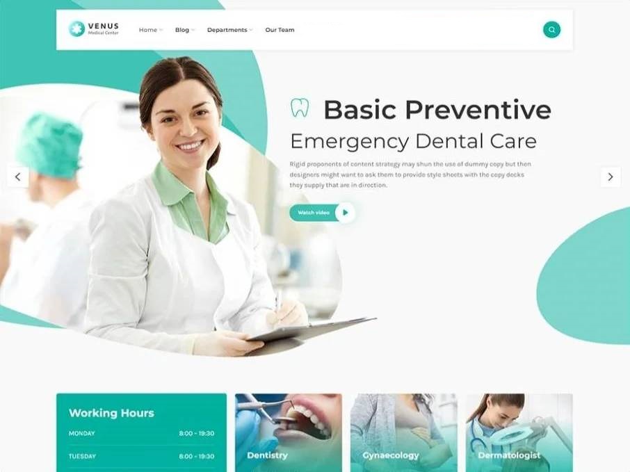 Szablon Venus Modern Theme For Medicine and Clinics Websites | Sklep z dodatkami premium WP Allkeystore.pl