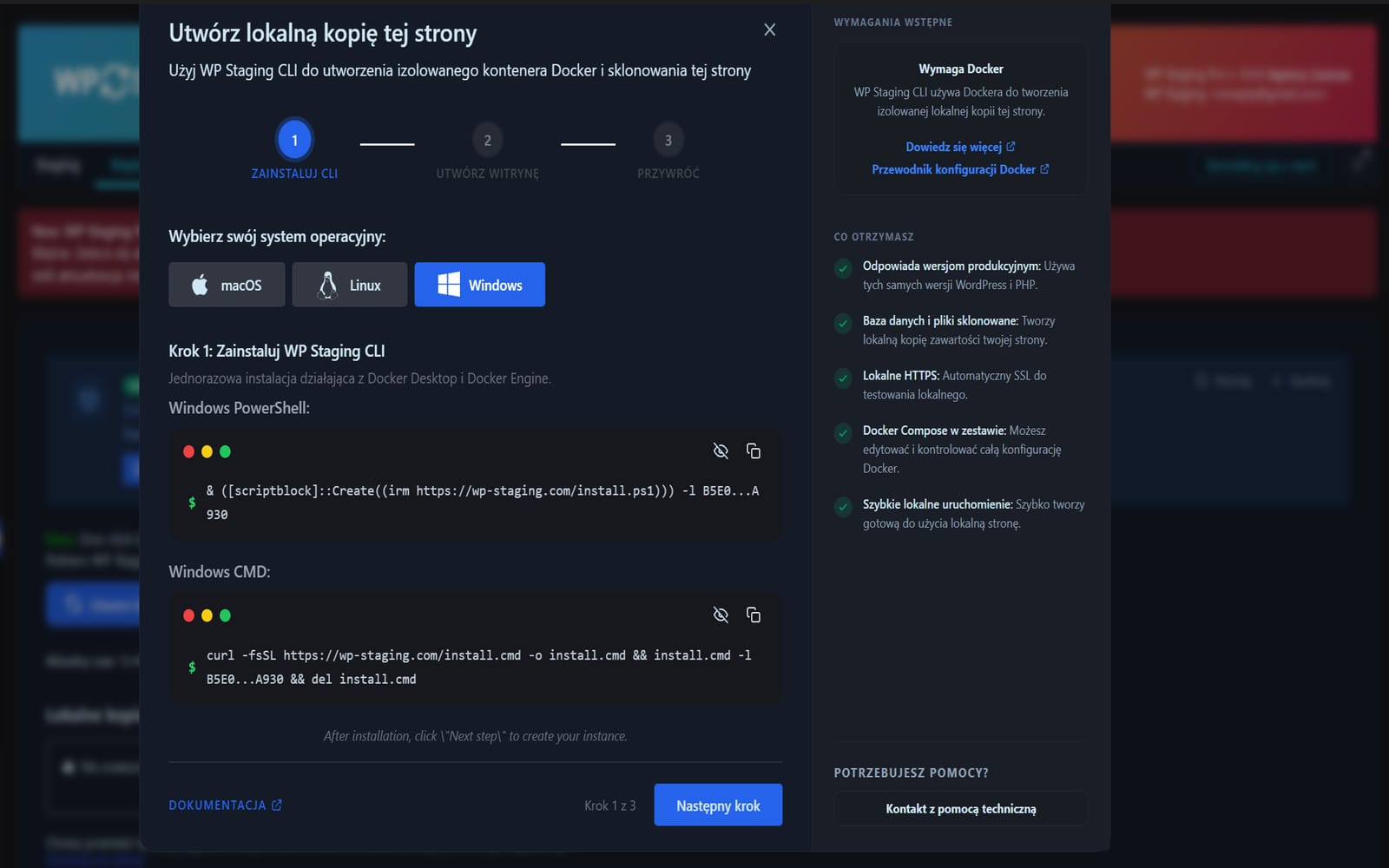 Wtyczka WP Staging Pro One Click Solution for Creating Staging Sites Kreator WP Staging CLI z krokami instalacji i tworzenia lokalnego środowiska Docker