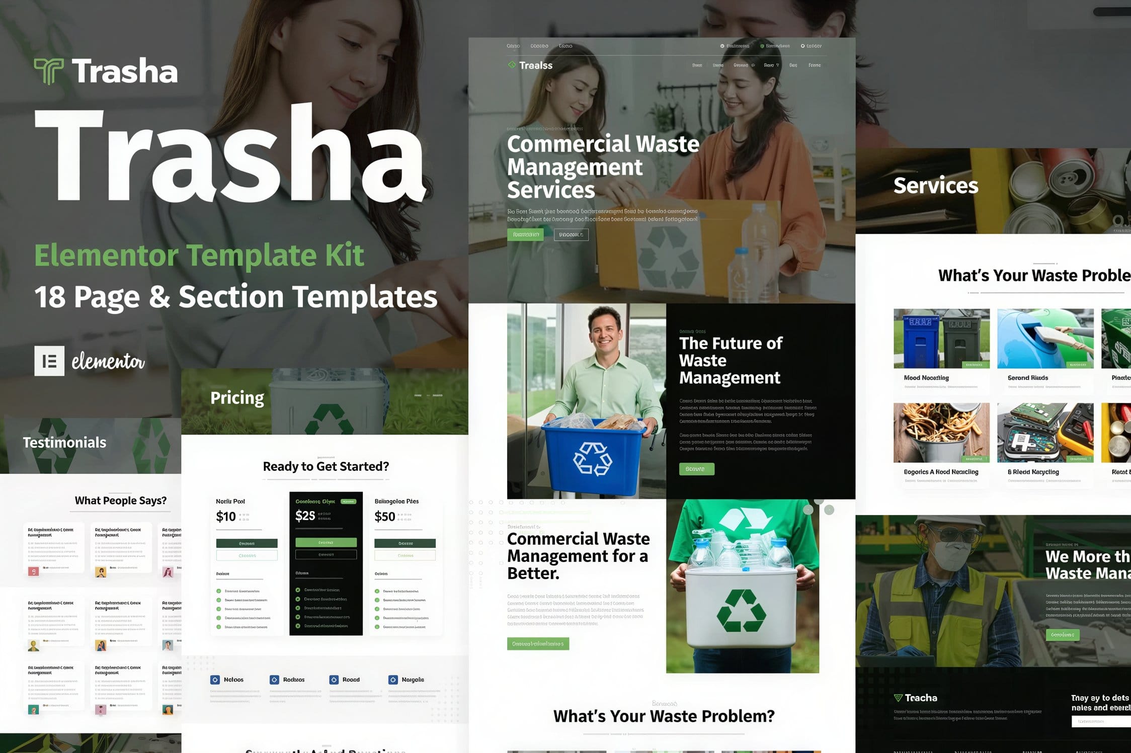 Szablon Trasha Waste Management Recycling Service Elementor Template Kit
